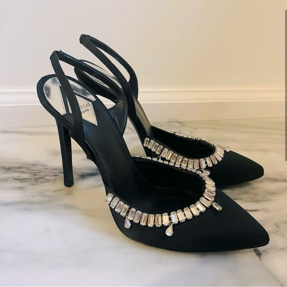Aperlai Paris Satin Crystal Embellished Slingback heel size 38 - Picture 2 of 4